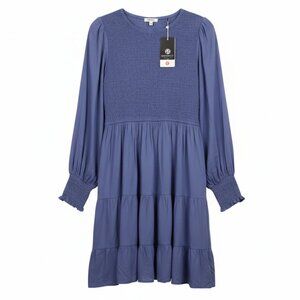 NWT Blue Long Sleeve Midi Ruffle Bottom Dress – Size Large